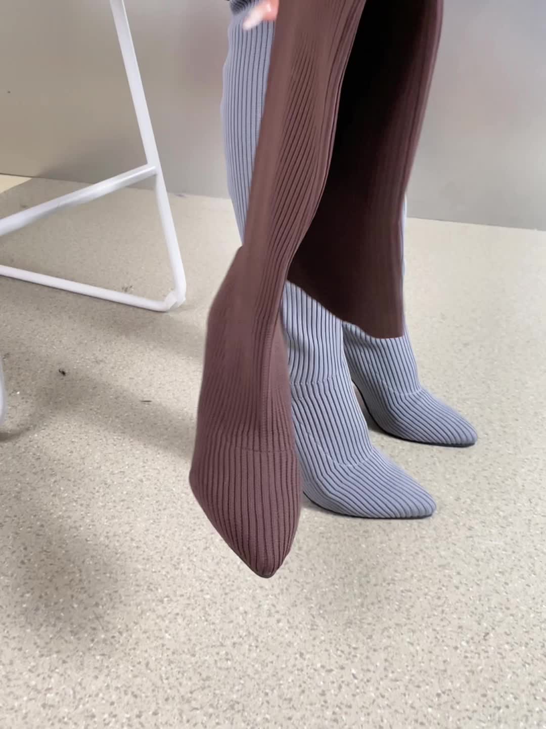 Women's Solid Color Long Boots, Slip On Point Toe Stiletto Heel Elastic Slim Over Knee Boots, Versatile Comfy Knit Shoes