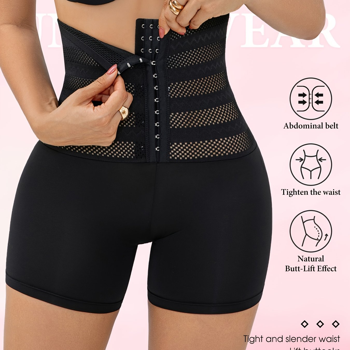 Women's High-Waisted Tummy Control Butt Lift Shaping Shorts - Adjustable Front Zipper/Button Closure, Butt Enhancing Slim-Fit Underwear with Compression Fit, Lift & Posture (Black) - Hand Washable for Jeans & Dresses