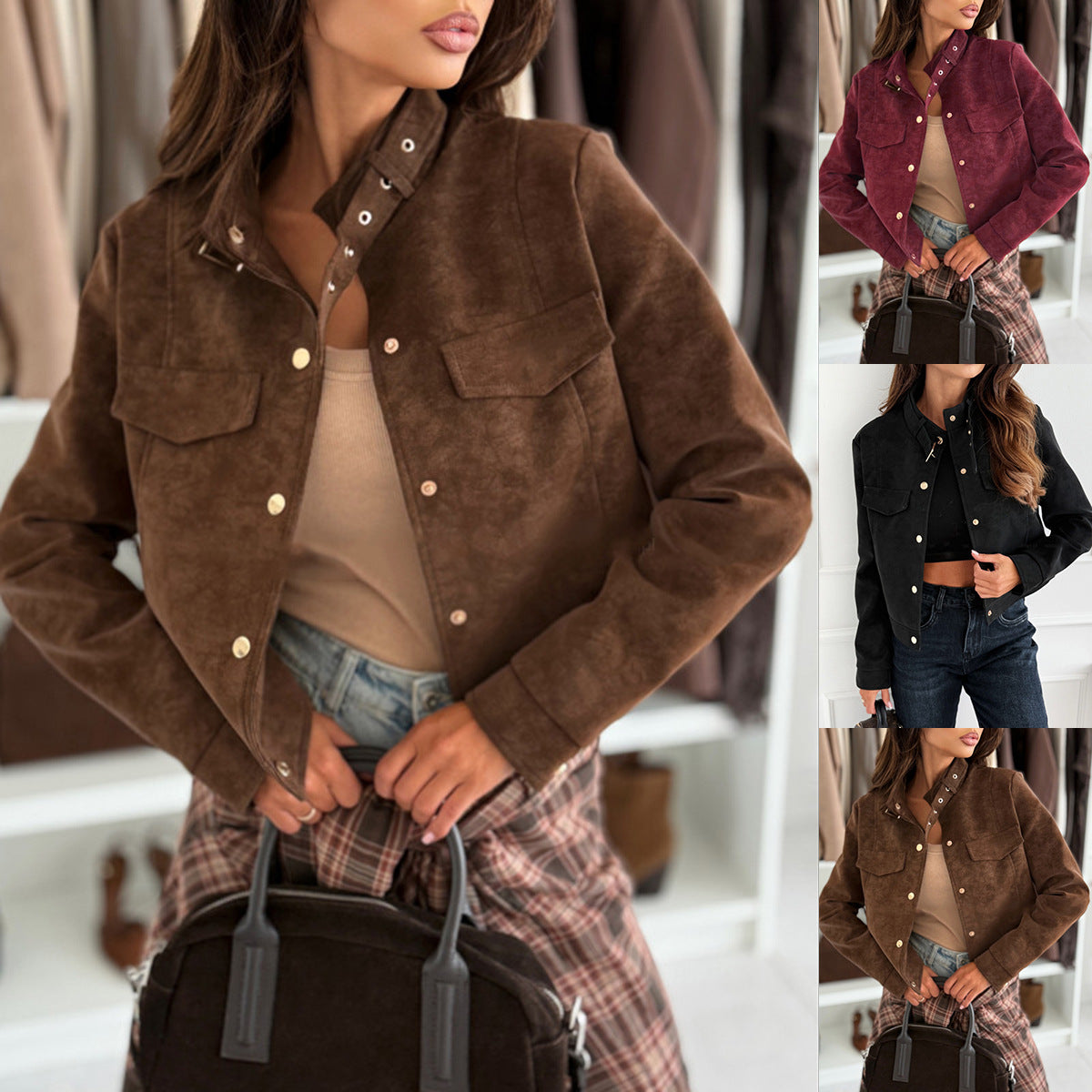 Women'S Winter Warm Deer Light Jacket - Short Coat with Full-Zip Closure, Solid Brown/Black/Beige/Gray/Blue/Red/White/ - Elegant Casual Outerwear for Everyday & Formal Events - Durable Cold-Weather Outer Layer - Versatile Out
