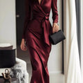Satin Wrap Long Sleeve Midi Dress