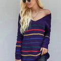 Blue Striped Loose Knit Sweater