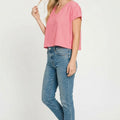 Zenana Soft Melange V-neck Drop Shoulder Cropped Top