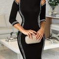 Women's Elegant Black Bodycon Dress - Mermaid/Trumpet Silhouette A-Line Winter Party Wedding Guest Dress with Short Sleeves & Round Neck, Machine Washable Fall/Winter Formal Attire (No) - Ready-to-Wear Collection, Dresses For