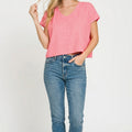 Zenana Soft Melange V-neck Drop Shoulder Cropped Top