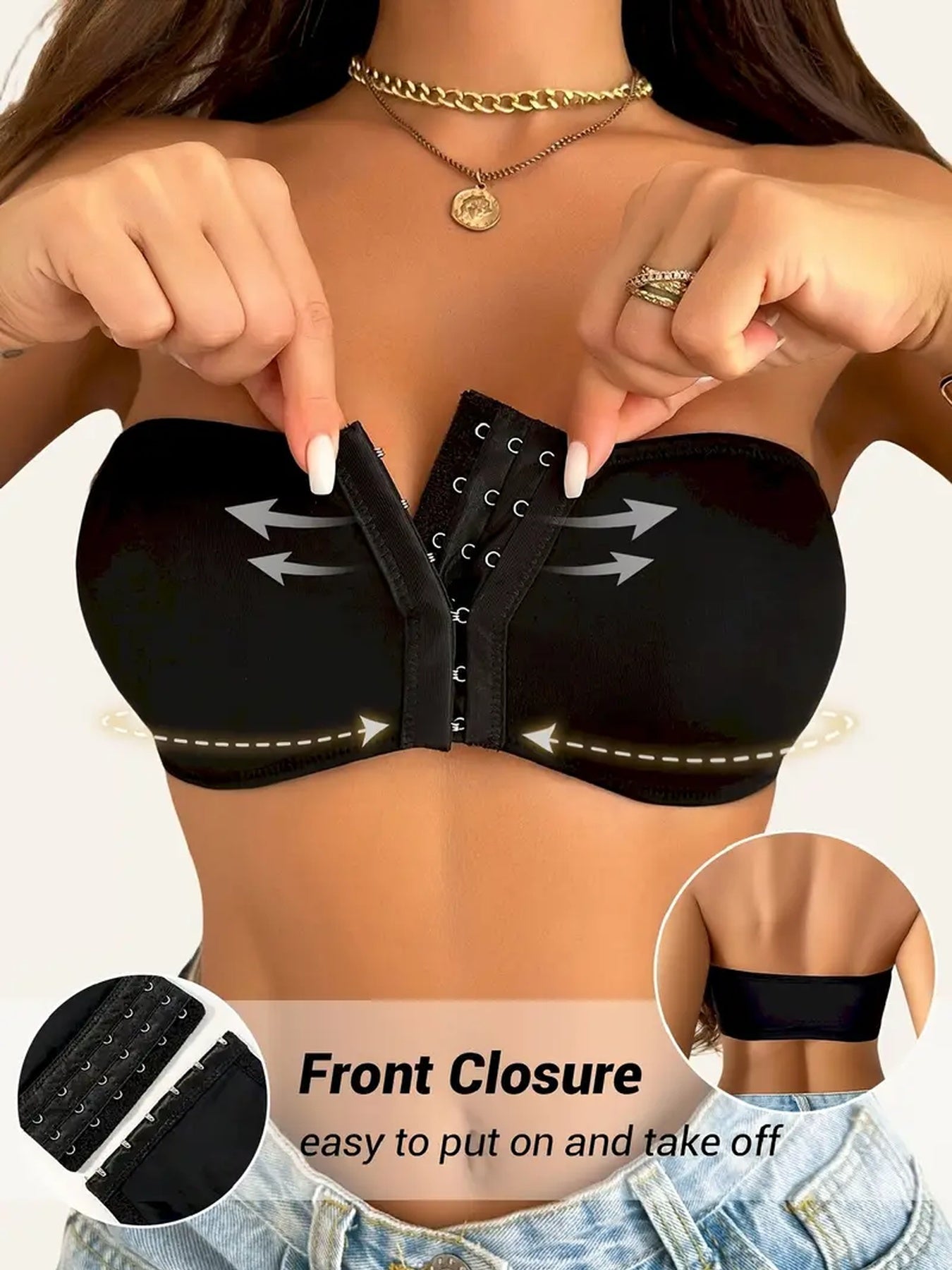 [Strapless Bustier Bras] 2pcs CELILIN Strapless Bustier Bras - Invisible Under Clothing, Medium Support & Coverage, Elastic Comfort Fit for Strapless/Off-Shoulder Dresses, Hiking & Outdoor Activities, Black & Beige, Daily Wea