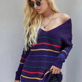 Blue Striped Loose Knit Sweater