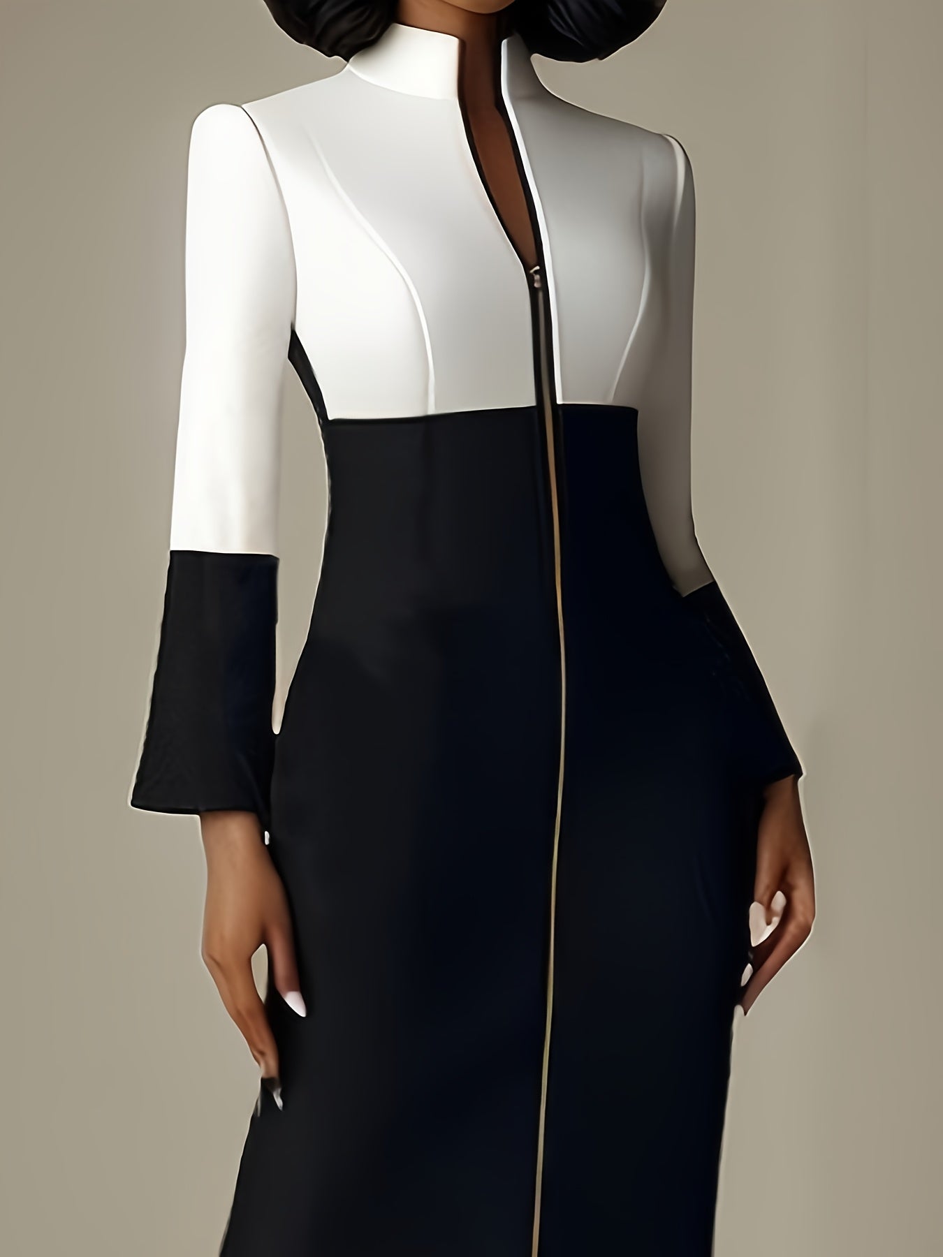 Women'S Elegant Long Sleeve party dress - Formal event gown with Zipper back, Green & Accent colors, Structured Stand-Up Collar, Fall/Winter Formal attire for Galas, Weddings, Business Functions - Women'S Formal Dresses