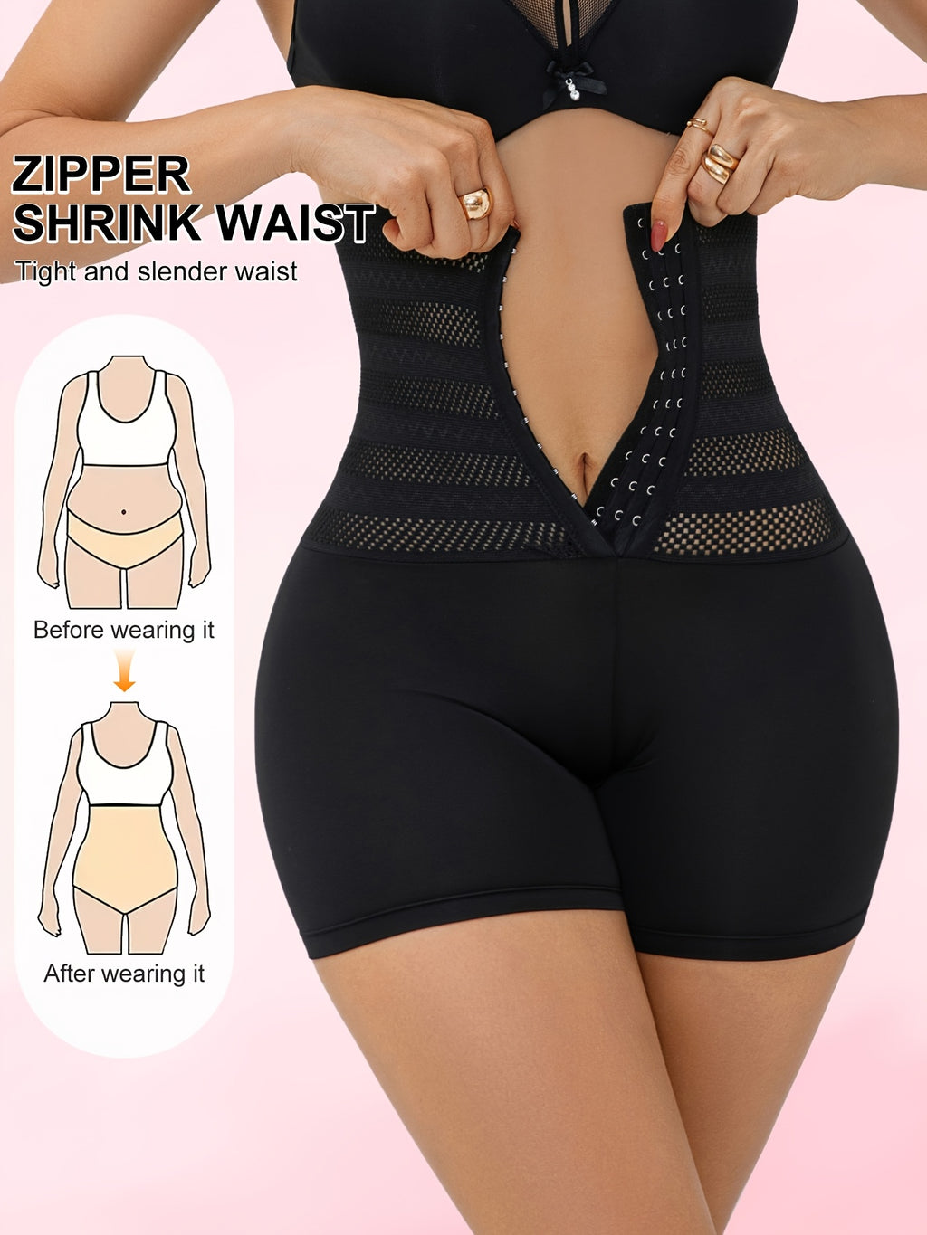 Women's High-Waisted Tummy Control Butt Lift Shaping Shorts - Adjustable Front Zipper/Button Closure, Butt Enhancing Slim-Fit Underwear with Compression Fit, Lift & Posture (Black) - Hand Washable for Jeans & Dresses
