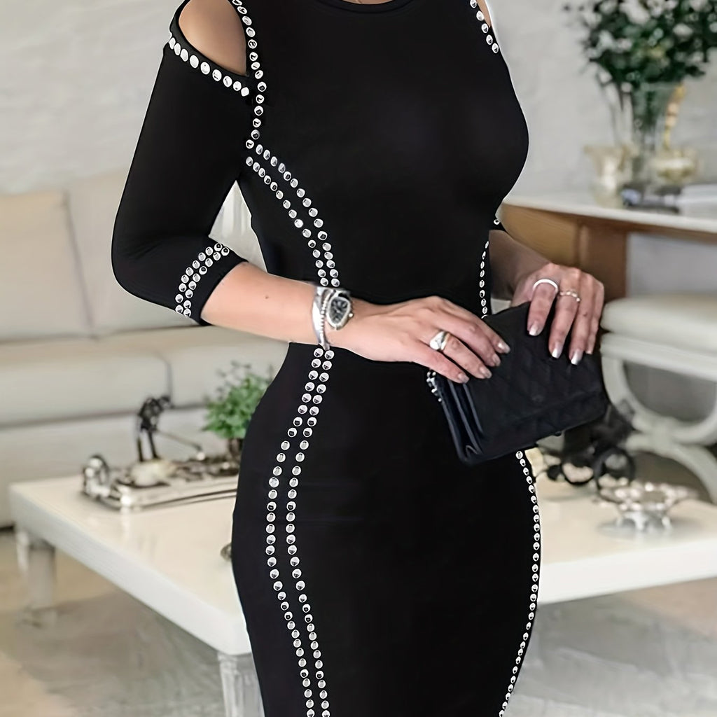 Women's Elegant Black Bodycon Dress - Mermaid/Trumpet Silhouette A-Line Winter Party Wedding Guest Dress with Short Sleeves & Round Neck, Machine Washable Fall/Winter Formal Attire (No) - Ready-to-Wear Collection, Dresses For