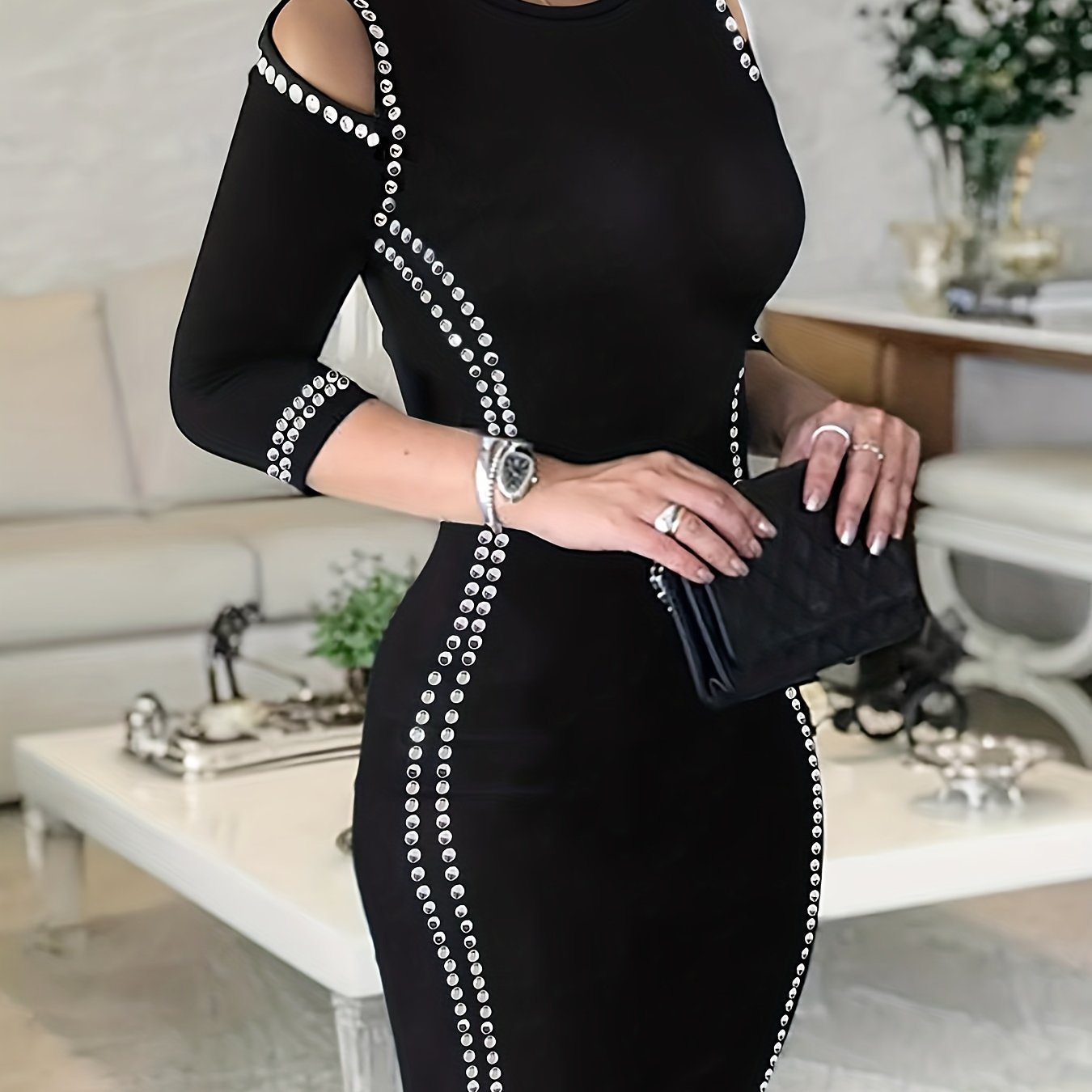 Women's Elegant Black Bodycon Dress - Mermaid/Trumpet Silhouette A-Line Winter Party Wedding Guest Dress with Short Sleeves & Round Neck, Machine Washable Fall/Winter Formal Attire (No) - Ready-to-Wear Collection, Dresses For