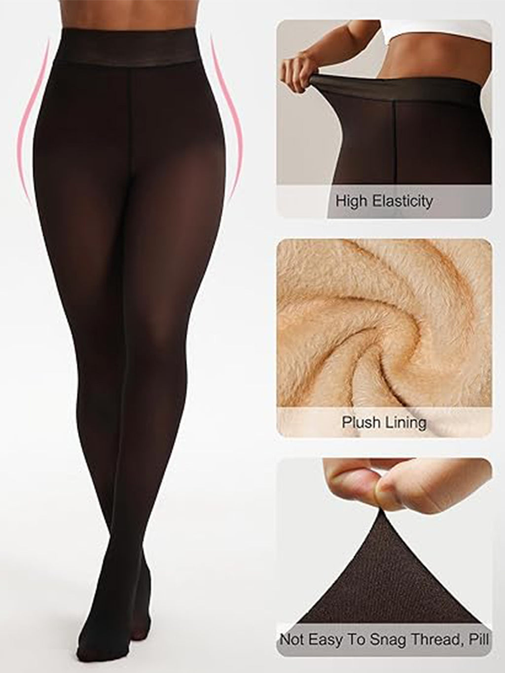 Fake Semi-Transparent Warm Pantyhose - Thick Transparent Tights with High-Elasticity Full Coverage Leggings, Solid Color for boots, Short Skirts & Dresses - Machine Washable Winter Wear (Not see-through)