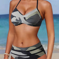 Bikini Camo Print 2 Piece High Cut Halter Swimsuit for Women – Vibrant V Neck Backless Bikini Set with Ruched Detail – Comfortable Stretchy Swimwear for Beach Pool and Summer Vacation