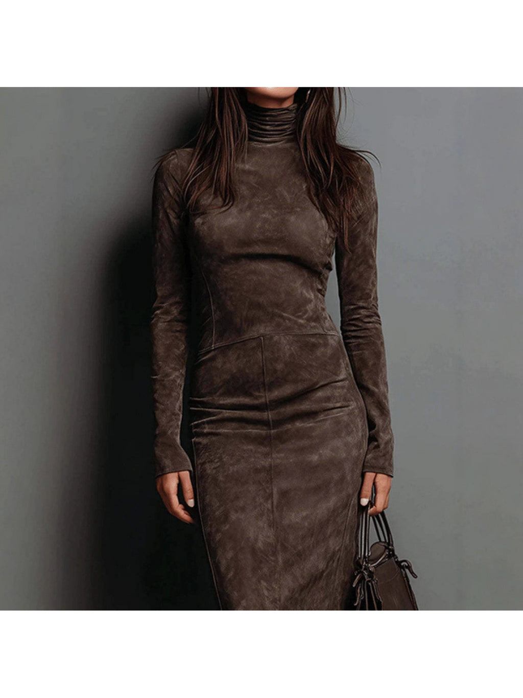 Women's Fall/Winter Sexy Elegant Retro High Neck Bodycon Dress - Long Sleeve Fitted Skirt, Solid Color Base Dress for Dresses, Machine Washable Winter Wardrobe Essential (No Undergarment Visibility)