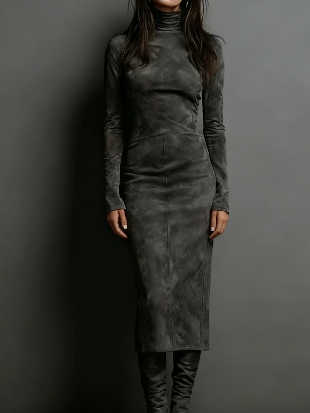 Women's Fall/Winter Sexy Elegant Retro High Neck Bodycon Dress - Long Sleeve Fitted Skirt, Solid Color Base Dress for Dresses, Machine Washable Winter Wardrobe Essential (No Undergarment Visibility)