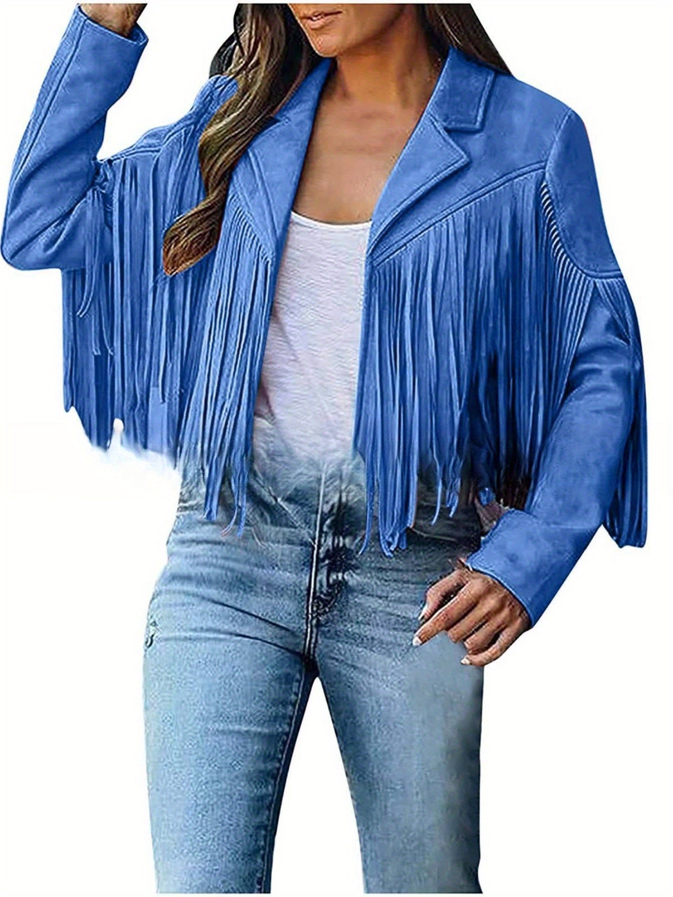 Women's Short Deerskin Jacket with Fringe Hem & Tassel Trim - Slim-Fit T-Shaped Silhouette, Zipper Closure, Round Neck Casual Coat for Spring/Fall (Hand Washable) - Grey/Black/Brown - Versatile Outerwear for Jeans & Dresses,
