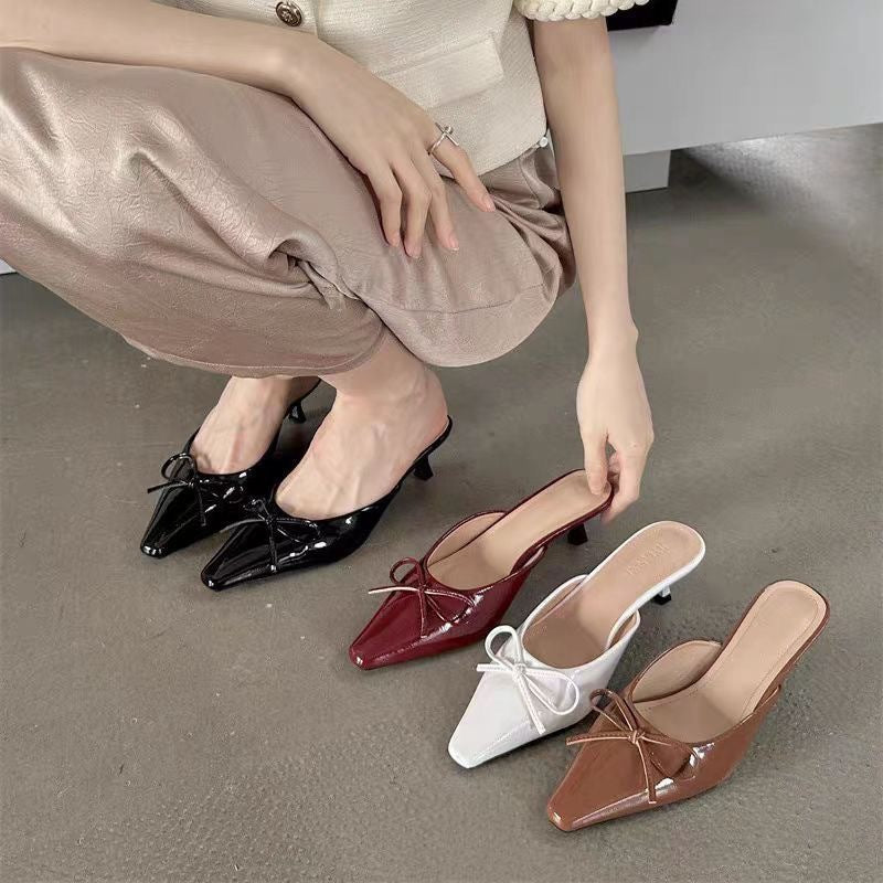 Women's Elegant French Fairy Mary Jane Shoes - Slip-On Low Heel Moccasin-like Round Toe with Bowknot Closure, All-Season Comfortable Rubber Upper & Cushioned Insole, Brown/Black/White/Red/ - Versatile Dress Shoes for Casual &