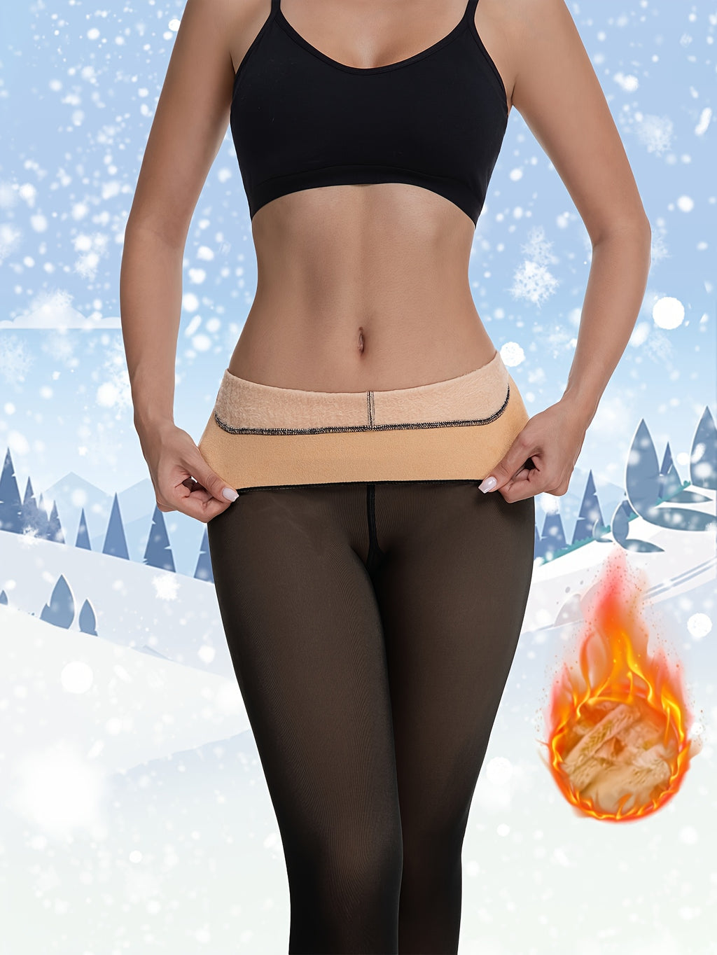 Fake Semi-Transparent Warm Pantyhose - Thick Transparent Tights with High-Elasticity Full Coverage Leggings, Solid Color for boots, Short Skirts & Dresses - Machine Washable Winter Wear (Not see-through)