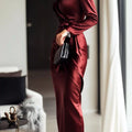 Satin Wrap Long Sleeve Midi Dress