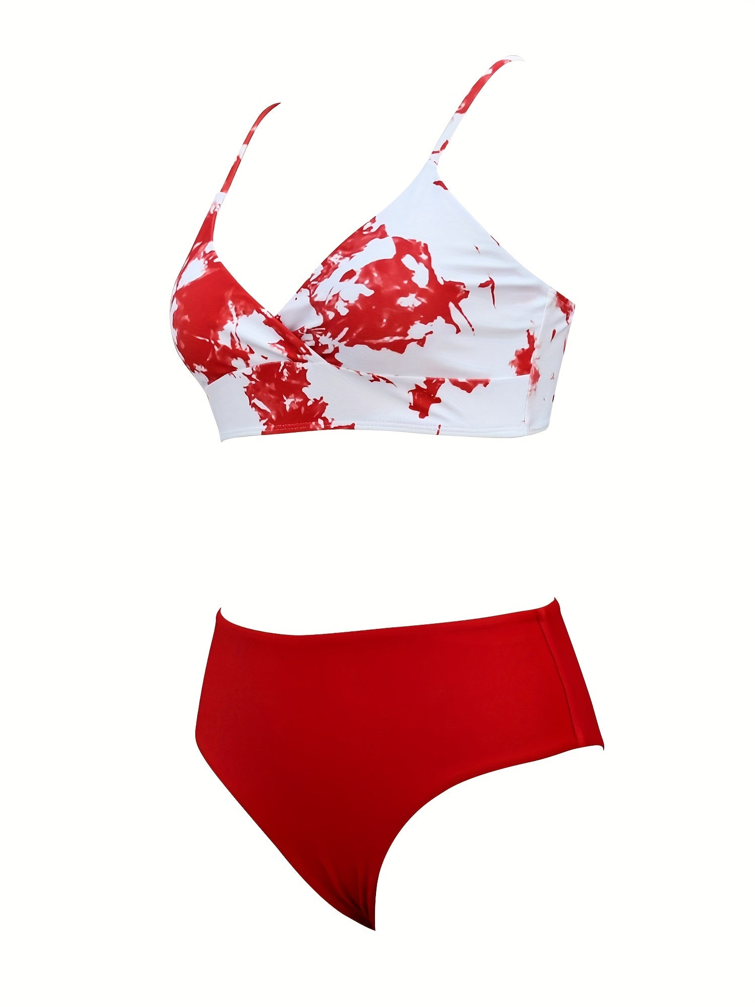 Coastal Flair V-Neck Bikini Set – Eye-Catching Random Print Two-Piece Chic Swimsuit with Spaghetti Straps High Cut Shorts and Ultra-Stretch Comfort – Women’s Summer Swimwear for Beach Days & Casual Poolside Vibes