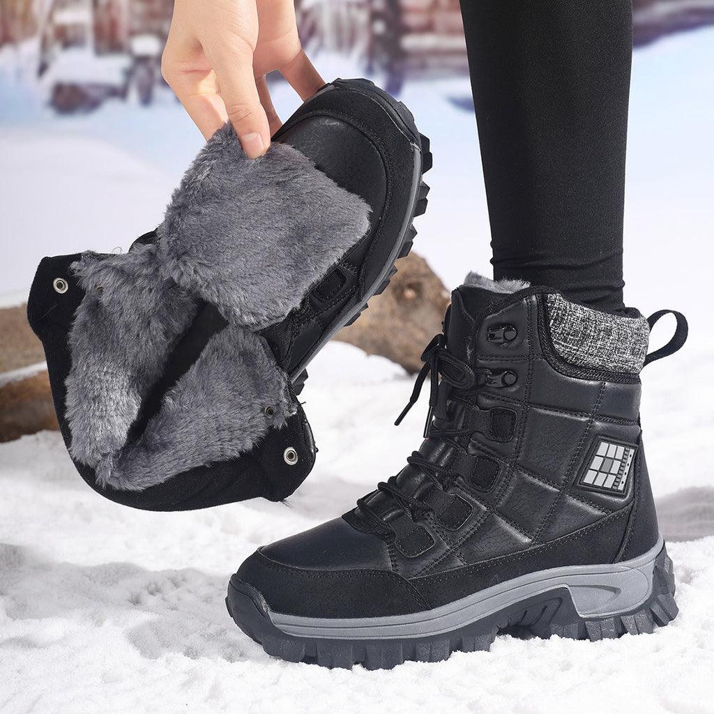 HDOXSE Women's Winter Snow Boots with Thickened Warm Sole & High Quality TPR Outsole - Non-Slip Round Toe Cold-Resistant Boots, Medium Tube for Ice & Snow, Heavy-Duty for all-Day Warmth (for dresses/Skirts)