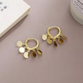 18K Gold-Plated Drop Hoop Earrings with Dangling Disc Charms – Lightweight, Tarnish-Free