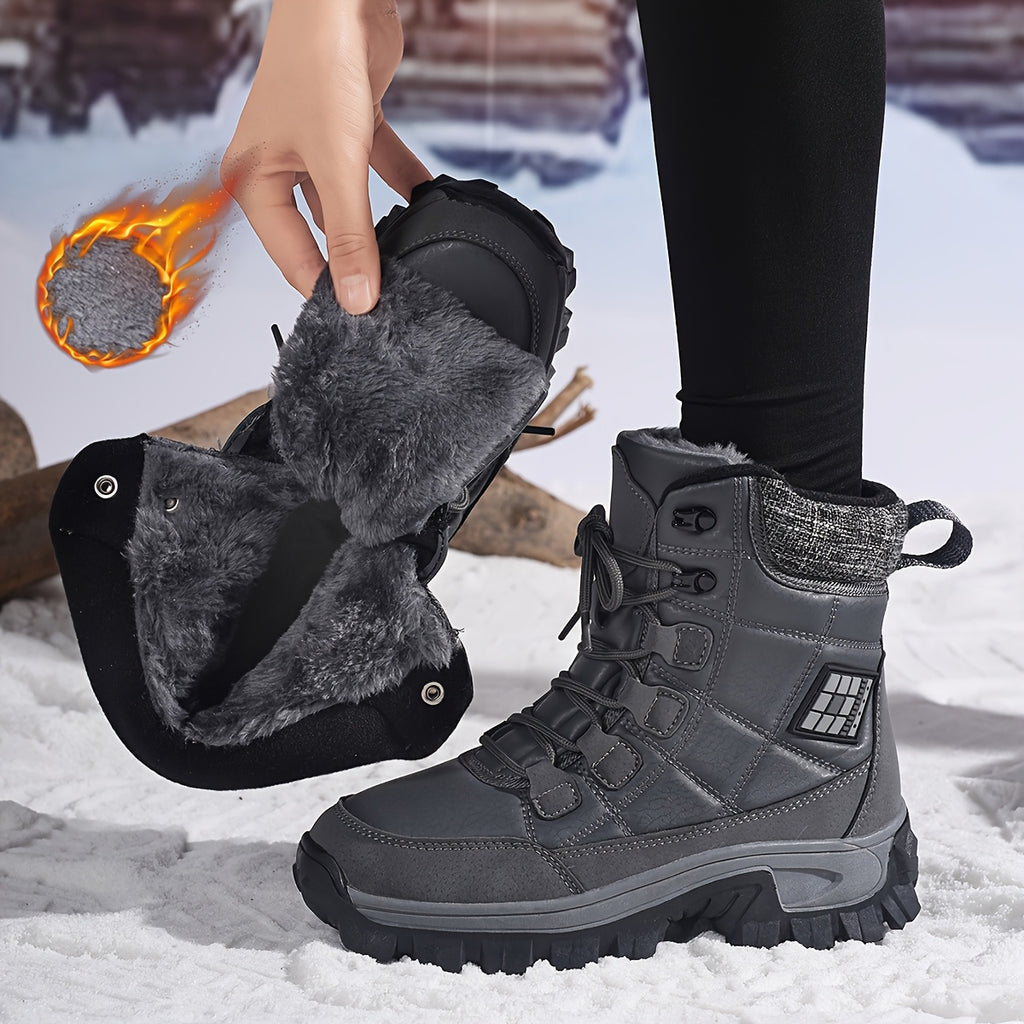 HDOXSE Women's Winter Snow Boots with Thickened Warm Sole & High Quality TPR Outsole - Non-Slip Round Toe Cold-Resistant Boots, Medium Tube for Ice & Snow, Heavy-Duty for all-Day Warmth (for dresses/Skirts)