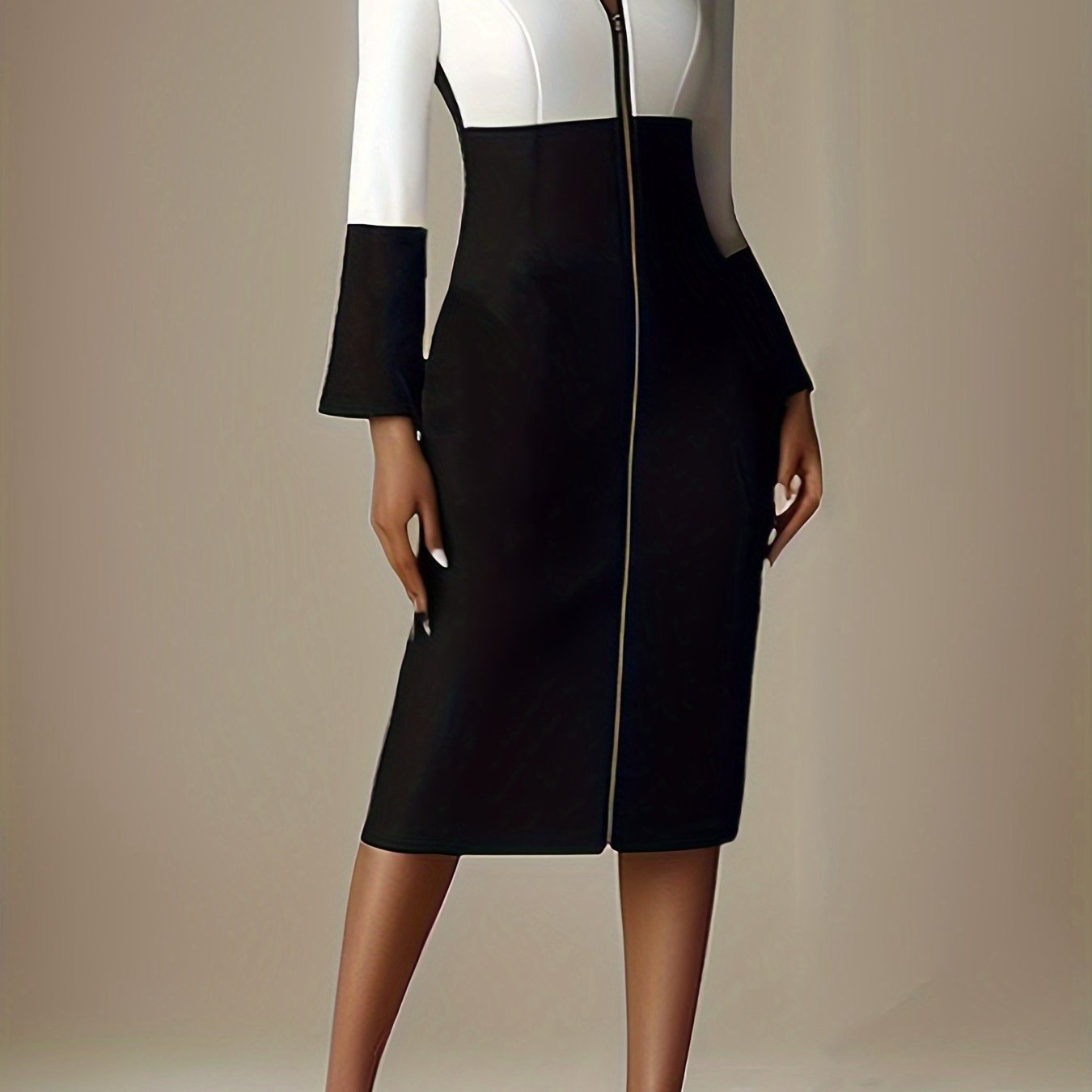 Women'S Elegant Long Sleeve party dress - Formal event gown with Zipper back, Green & Accent colors, Structured Stand-Up Collar, Fall/Winter Formal attire for Galas, Weddings, Business Functions - Women'S Formal Dresses
