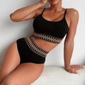 Bikini Scoop Neck High Waist 2 Piece Swimsuit for Women – Chic Solid Color Bikini Set with Contrast Band Detail – Stretchy Comfortable Flattering Swimwear for Beach Pool and Summer Vacation