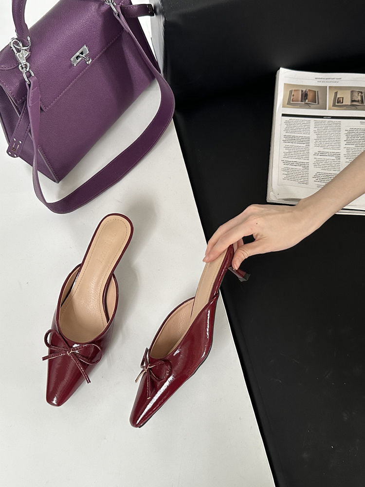 Women's Elegant French Fairy Mary Jane Shoes - Slip-On Low Heel Moccasin-like Round Toe with Bowknot Closure, All-Season Comfortable Rubber Upper & Cushioned Insole, Brown/Black/White/Red/ - Versatile Dress Shoes for Casual &