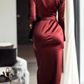 Satin Wrap Long Sleeve Midi Dress