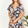 Honey Botanical Print Surplice Neck Tie Waist Romper