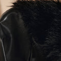 Plus Size, Women's Plus Size Elegant PU Lapel Collar & Cuff Jacket with Belted Waist - Winter Party Wedding Guest Coat, Fall/Winter Formal Blazer, Wearing Over Dresses/Skirts