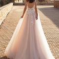 New Lace Wedding Dress - Sleeveless Deep V-Neck A-Line Train Mermaid/ Floor-Length Evening Gown with Asymmetrical Hem & Lace Paneling, Machine Washable - Elegant White/ Floor-Length Formal Evening Dres