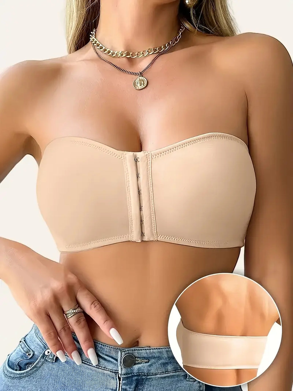 [Strapless Bustier Bras] 2pcs CELILIN Strapless Bustier Bras - Invisible Under Clothing, Medium Support & Coverage, Elastic Comfort Fit for Strapless/Off-Shoulder Dresses, Hiking & Outdoor Activities, Black & Beige, Daily Wea