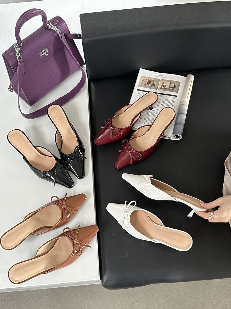 Women's Elegant French Fairy Mary Jane Shoes - Slip-On Low Heel Moccasin-like Round Toe with Bowknot Closure, All-Season Comfortable Rubber Upper & Cushioned Insole, Brown/Black/White/Red/ - Versatile Dress Shoes for Casual &