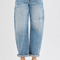 RISEN Full Size Slouchy Ankle Length Barrel Jeans with Cuffs Plus Size