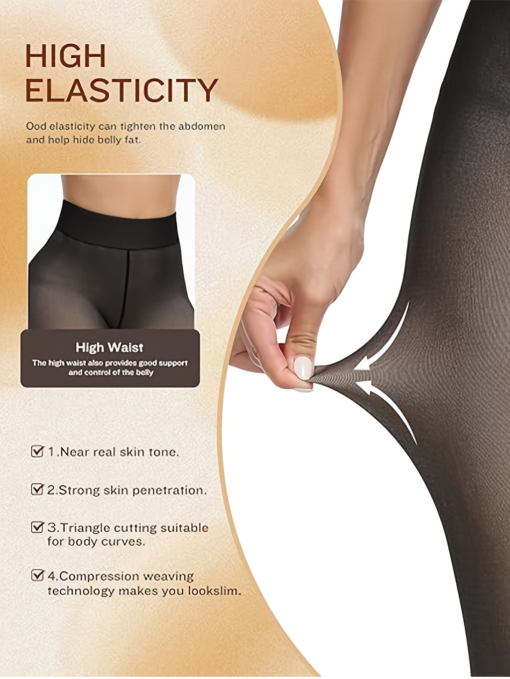 Fake Semi-Transparent Warm Pantyhose - Thick Transparent Tights with High-Elasticity Full Coverage Leggings, Solid Color for boots, Short Skirts & Dresses - Machine Washable Winter Wear (Not see-through)