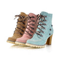 Women's Vintage Distressed Lace-Up Chunky Block Heel Ankle Boots - Western Style Round Toe Short Boots with & Outsole, Beige/Pink/, Hand Washable Rubber Sole (Brown Lace Compatible) for Jeans & Dresses