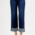 RISEN Full Size Mid Rise Fit Crop Wide With Printed Cuff Jeans Plus Size