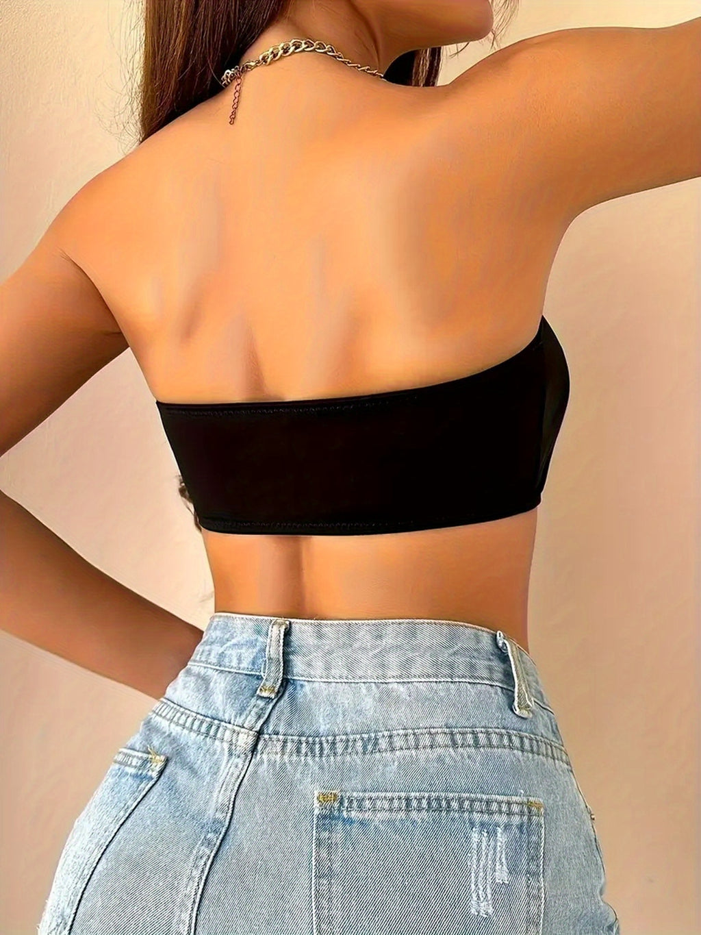 [Strapless Bustier Bras] 2pcs CELILIN Strapless Bustier Bras - Invisible Under Clothing, Medium Support & Coverage, Elastic Comfort Fit for Strapless/Off-Shoulder Dresses, Hiking & Outdoor Activities, Black & Beige, Daily Wea