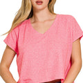 Zenana Soft Melange V-neck Drop Shoulder Cropped Top
