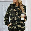 Women's Winter Green Camo Print Warm Furry Pullover Hoodie