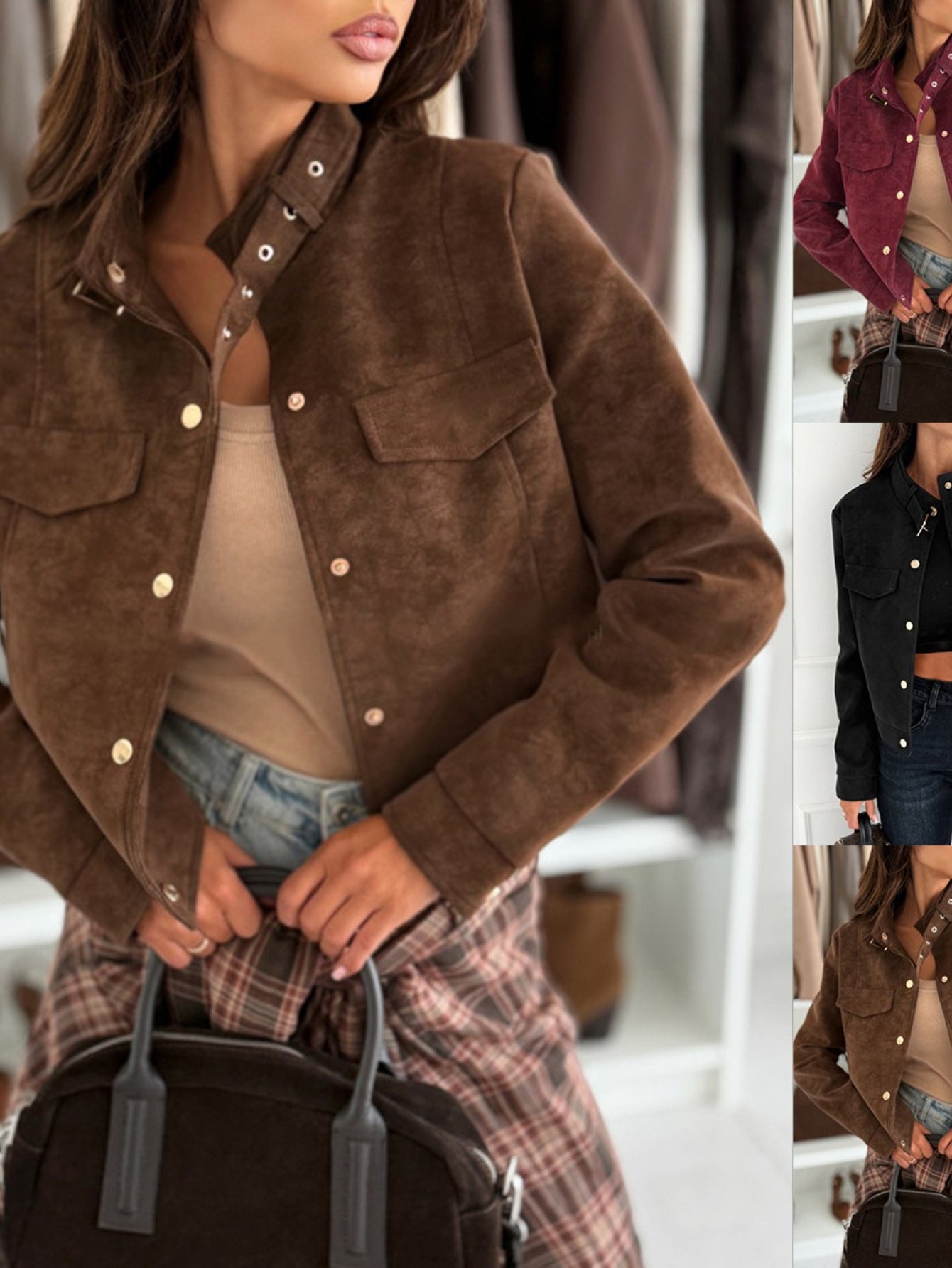 Women'S Winter Warm Deer Light Jacket - Short Coat with Full-Zip Closure, Solid Brown/Black/Beige/Gray/Blue/Red/White/ - Elegant Casual Outerwear for Everyday & Formal Events - Durable Cold-Weather Outer Layer - Versatile Out