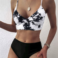 Coastal Flair V-Neck Bikini Set – Eye-Catching Random Print Two-Piece Chic Swimsuit with Spaghetti Straps High Cut Shorts and Ultra-Stretch Comfort – Women’s Summer Swimwear for Beach Days & Casual Poolside Vibes