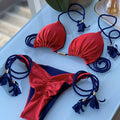New Festival Flame Halter Bikini Set for Women – Triangle V-Neck Backless Two-Piece Swimsuit with Tie Side Bottoms & Adjustable Lace-Up Fit – Sleek Polyamide Swimwear for Koningsdag/King’s Day & Summer Beach Celebrations