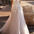 New Lace Wedding Dress - Sleeveless Deep V-Neck A-Line Train Mermaid/ Floor-Length Evening Gown with Asymmetrical Hem & Lace Paneling, Machine Washable - Elegant White/ Floor-Length Formal Evening Dres