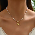 Pearl Bead Heart Necklace | 18K Gold-Plated | Dainty & Romantic