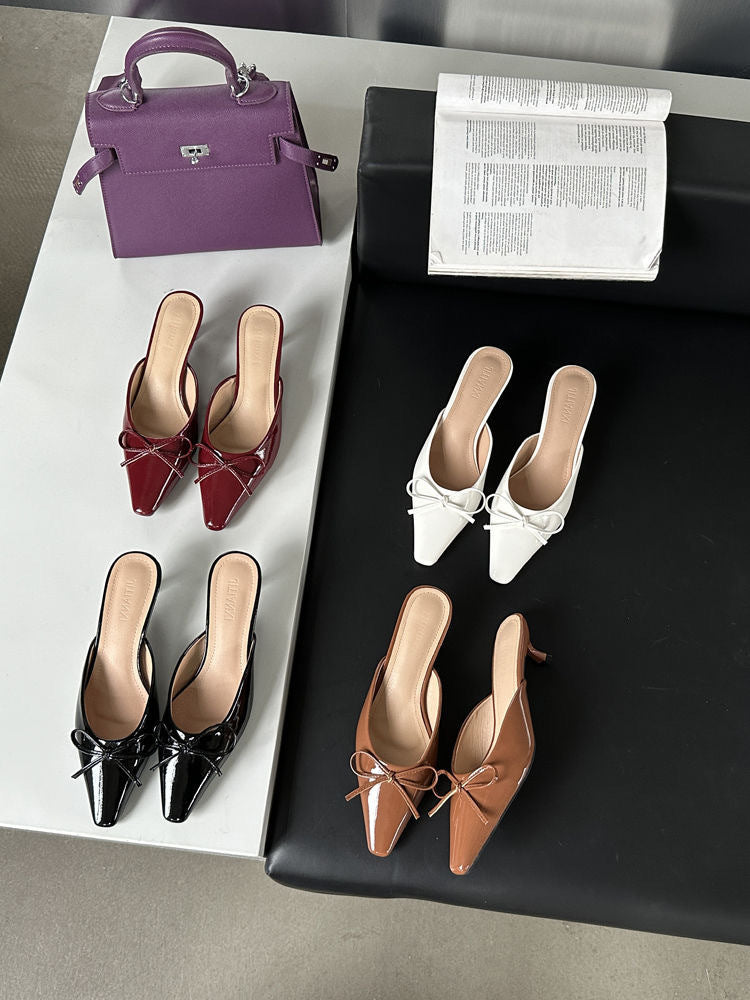 Women's Elegant French Fairy Mary Jane Shoes - Slip-On Low Heel Moccasin-like Round Toe with Bowknot Closure, All-Season Comfortable Rubber Upper & Cushioned Insole, Brown/Black/White/Red/ - Versatile Dress Shoes for Casual &