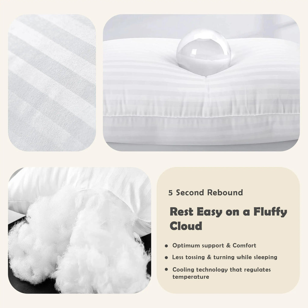 Hotel Stripe Pillows Set of 2 – Down Alternative Bed Pillows for Sleeping – Soft & Supportive Hotel Quality