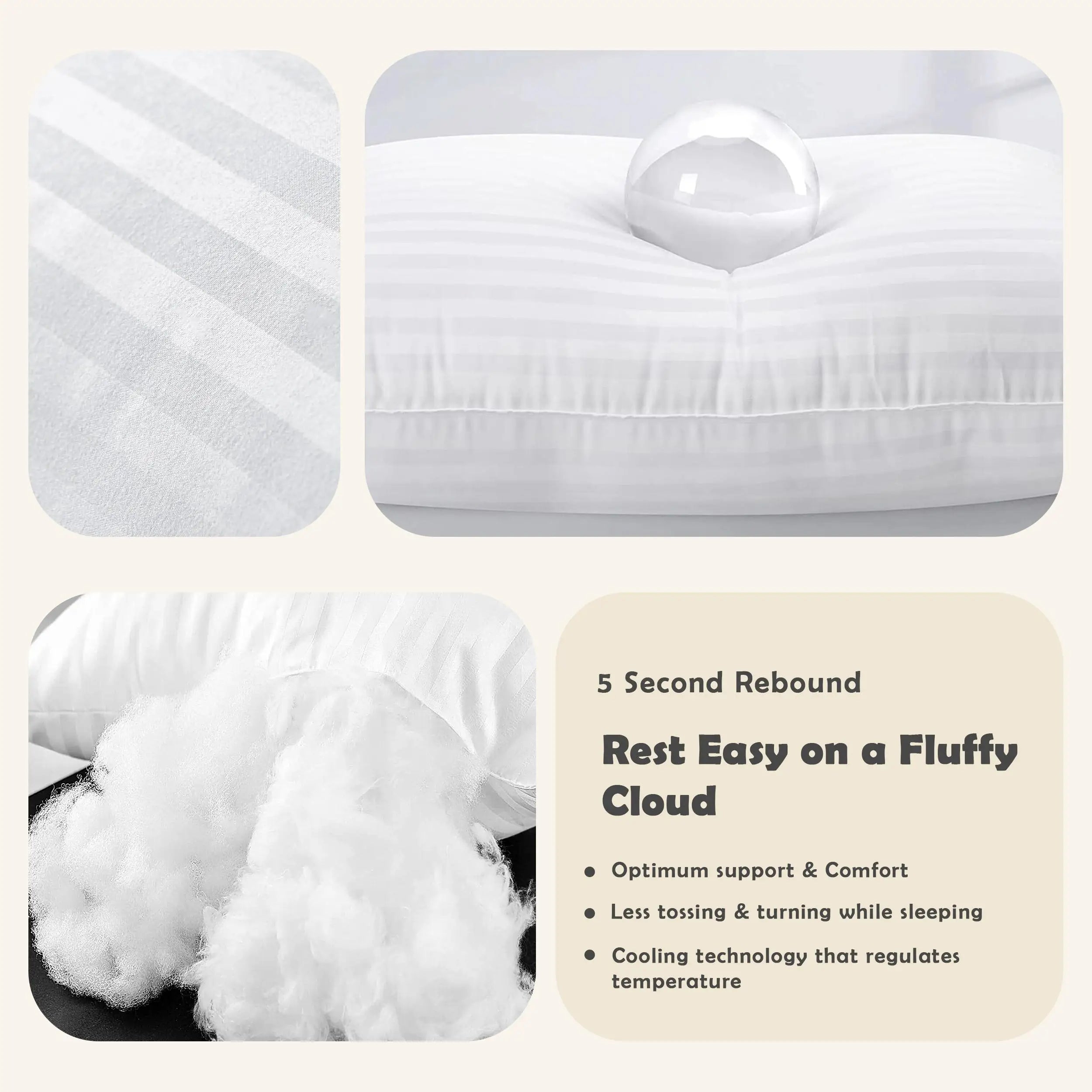 Hotel Stripe Pillows Set of 2 – Down Alternative Bed Pillows for Sleeping – Soft & Supportive Hotel Quality